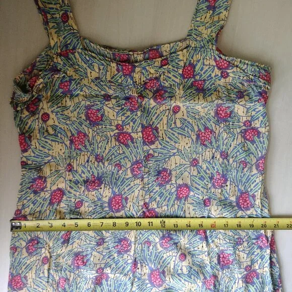 Flax Large yellow sleeveless dress with pink and green - Picture 10 of 12